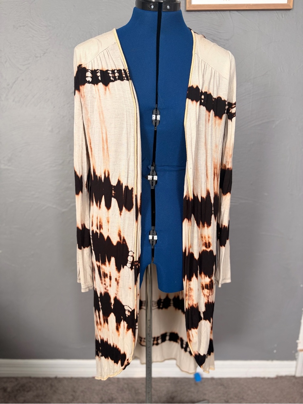 Beige & Brown Tie-Dye Open Front Cardigan